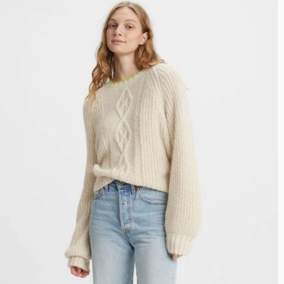 NWT Levi’s AVA CABLE Knit SWEATER Alpaca Wool Blend - Picture 2 of 10